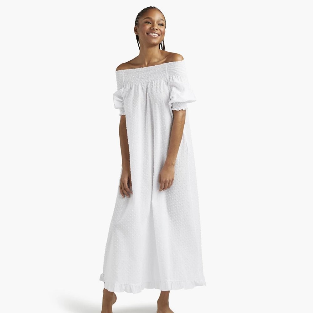 NWT Hill House Home The Caroline Nap Dress White Swiss-Dot Day Dress | Nightgown